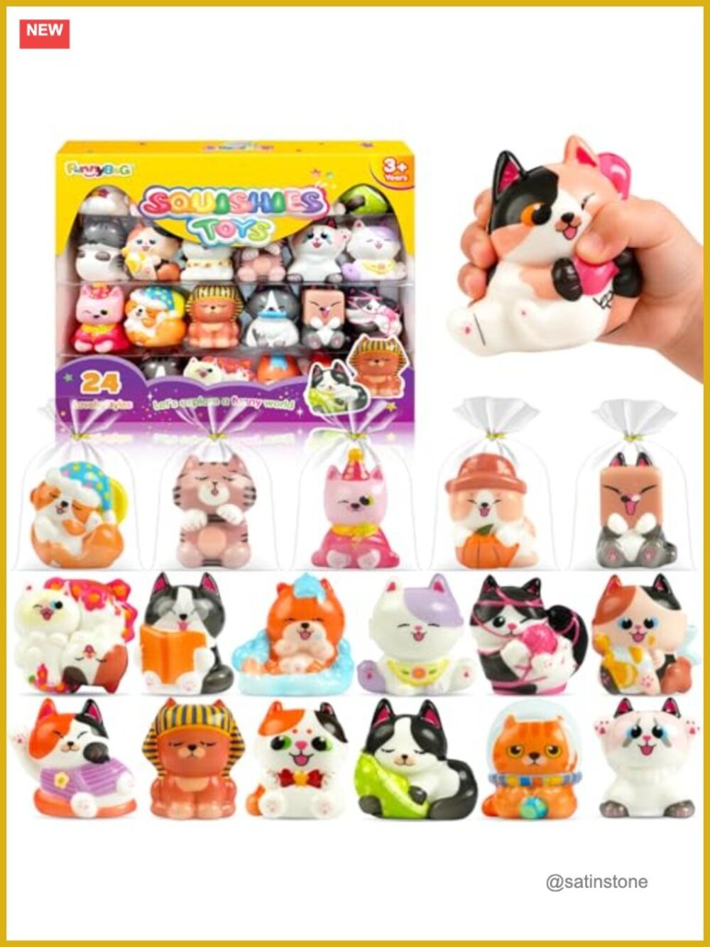 24 Pack Cat Squishy Toys Bulk Party Favors Stress Relief Sensory